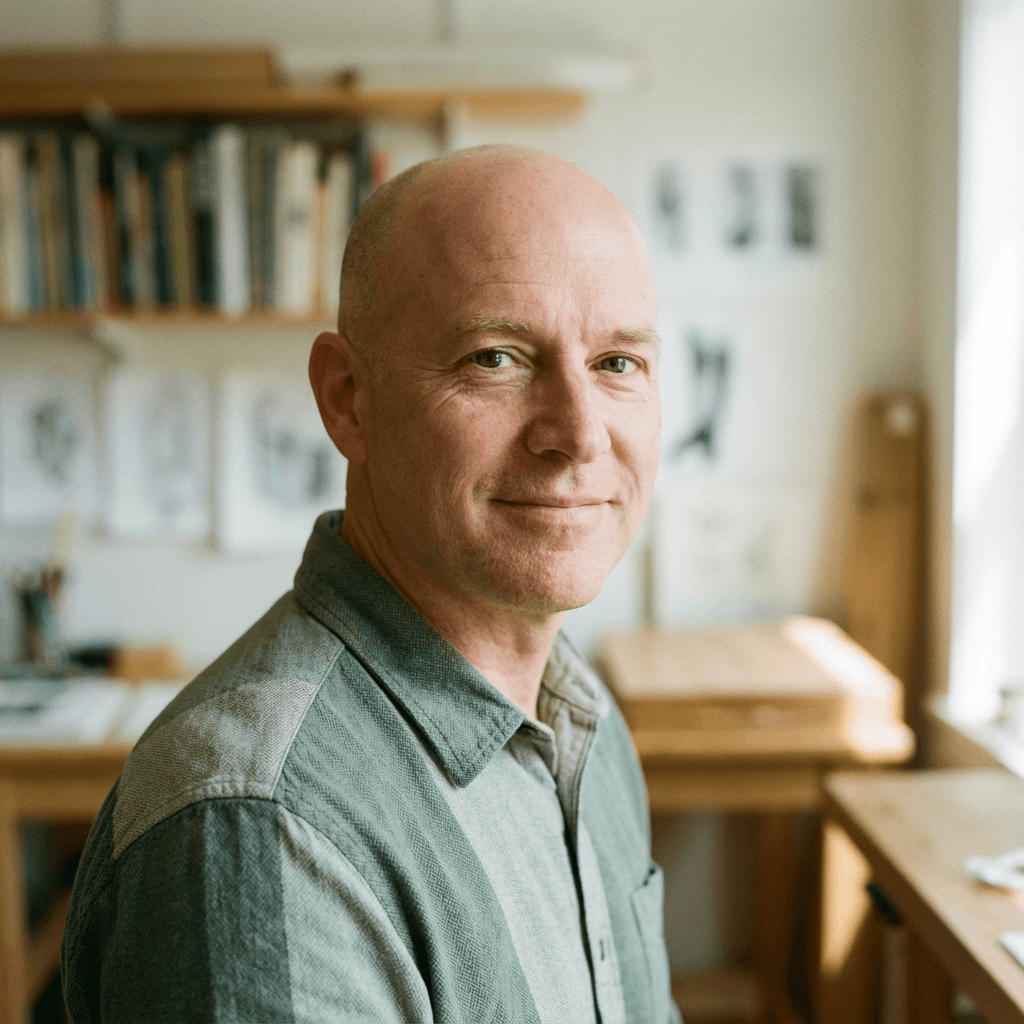 Samuel Hansen, lead designer at TREADWAY GRAPHIC DESIGNS, in his Toronto studio