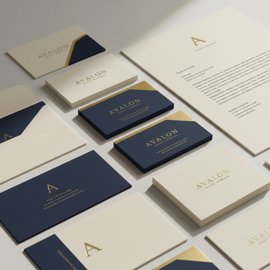 Brand identity mockups with stationery, business cards, and letterhead
